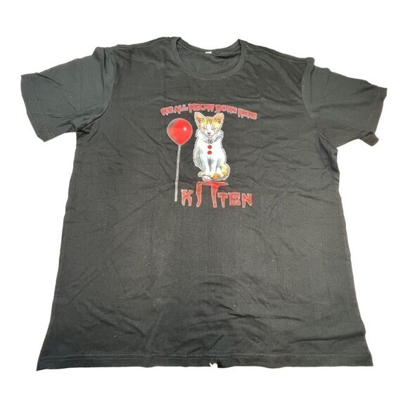 Mens We All MEOW Down Here Kitten T-Shirt Cat Clown Halloween 3XL Black - Picture 2 of 5